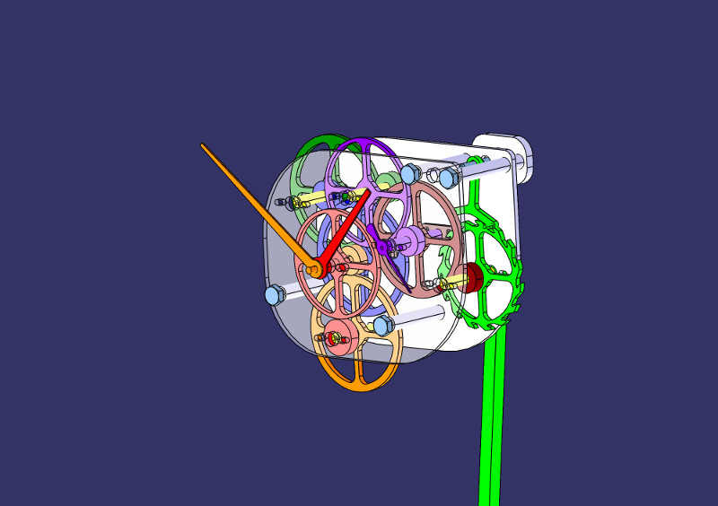 CAD model of the assembled mechanism (Catia V5)