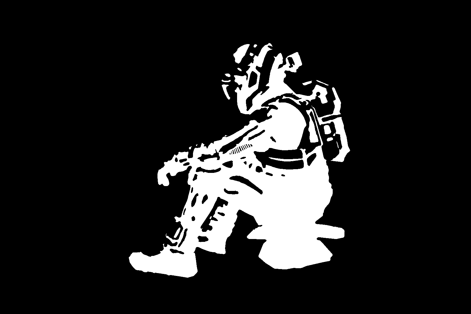 Couche de noir sans les croix de recalage. Il faut recaler l'image projetée sur la couche de blanc. Ici également on doit peindre dans la lumière